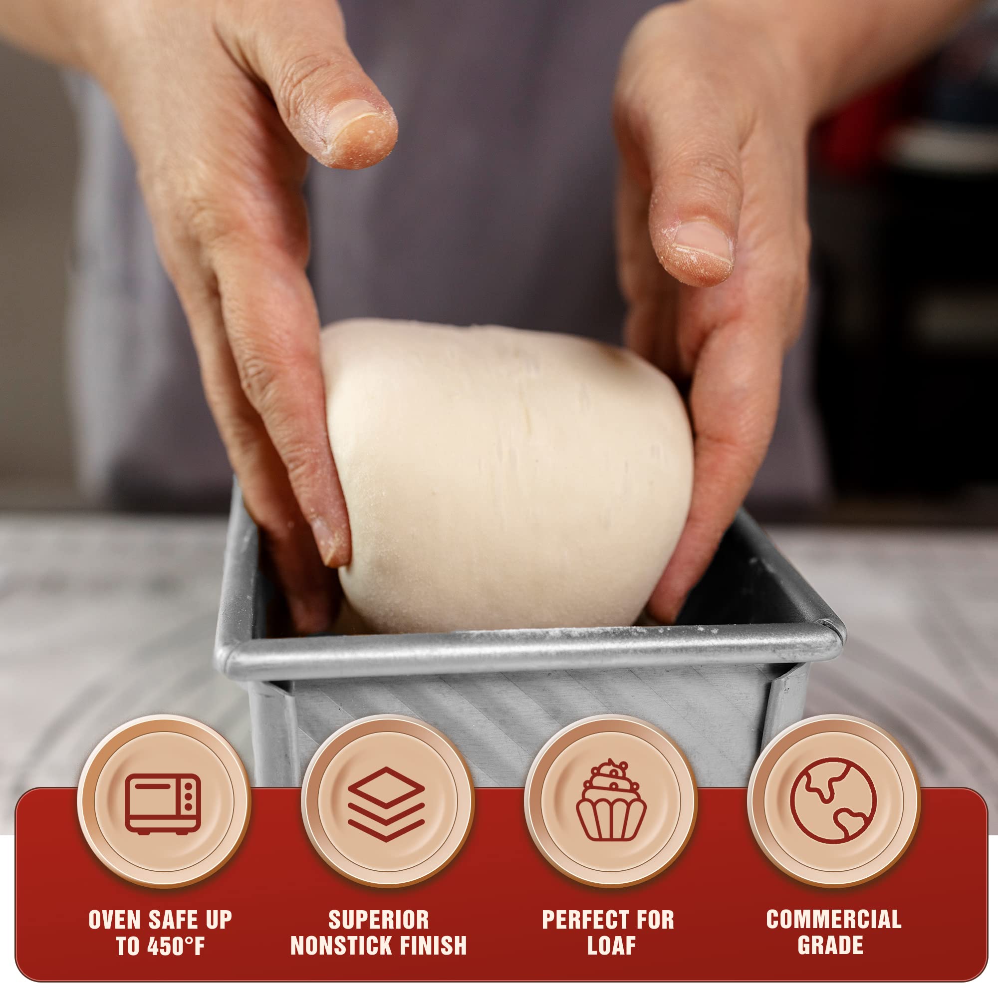 Kitessensu Pullman Loaf Pan With Lid, 1 Lb Dough Capacity Non-Stick Bakeware For Baking Bread, Carbon Steel Corrugated Bread Toa